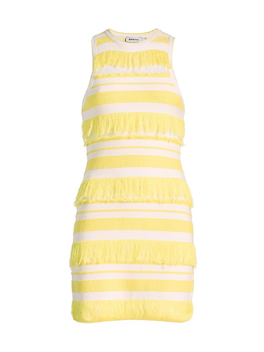 Women's Elly Striped Fringe Knit Minidress - Solar Stripe - Size Large