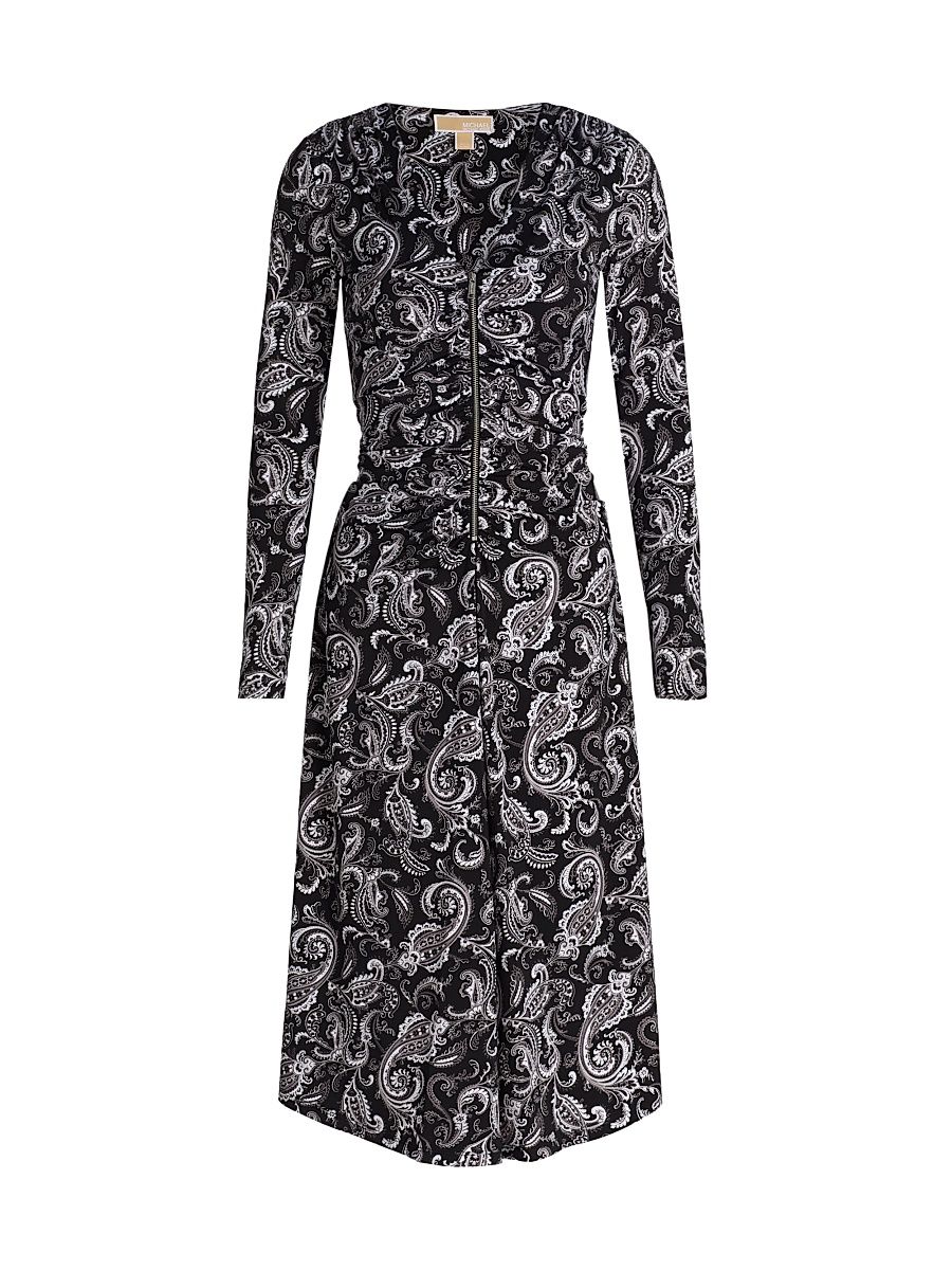 Women's Paisley Ruched Midi-Dress - Gunmetal - Size XL