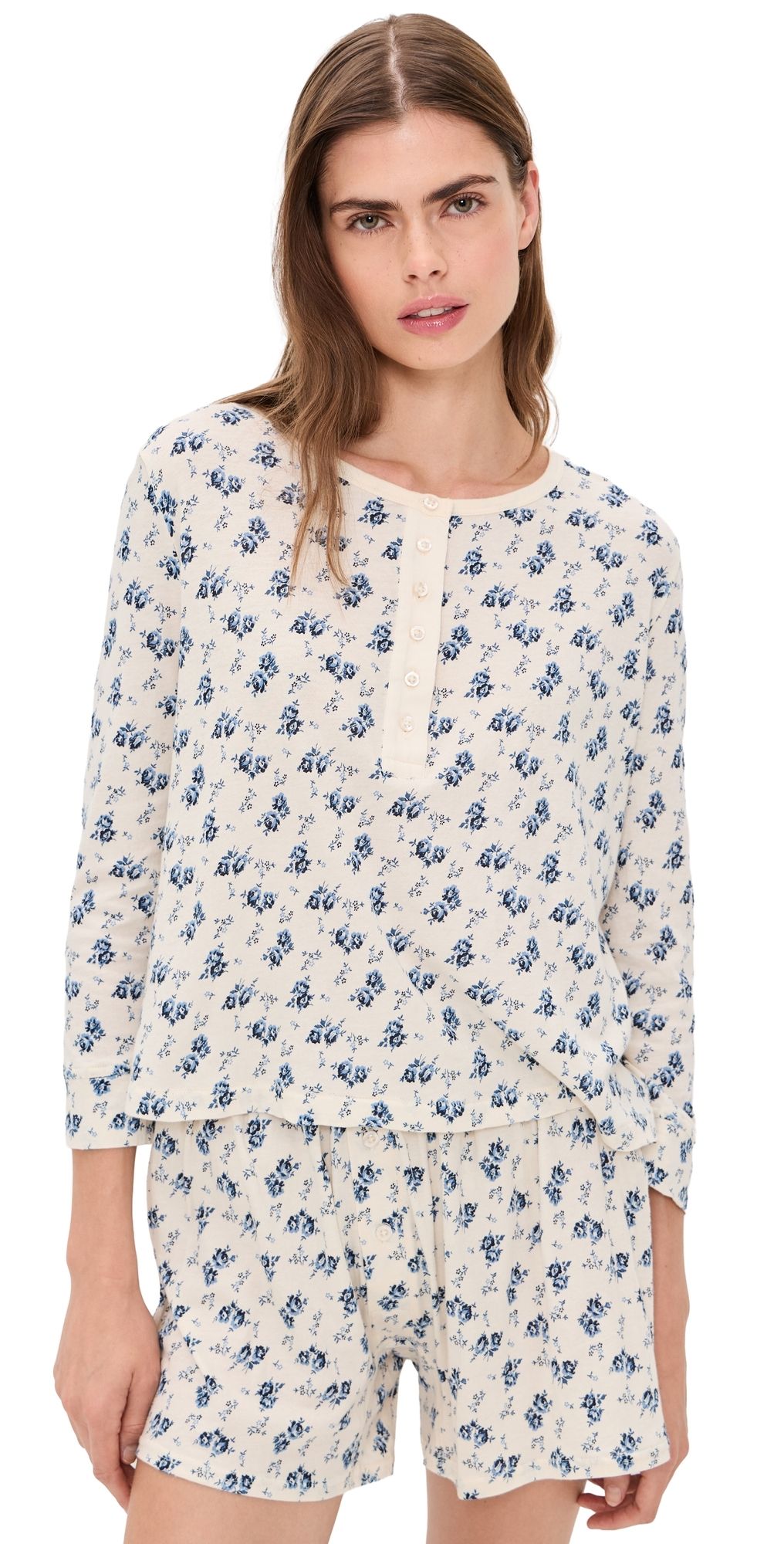 THE GREAT. The Crop Sleep Henley Indigo Rose 2