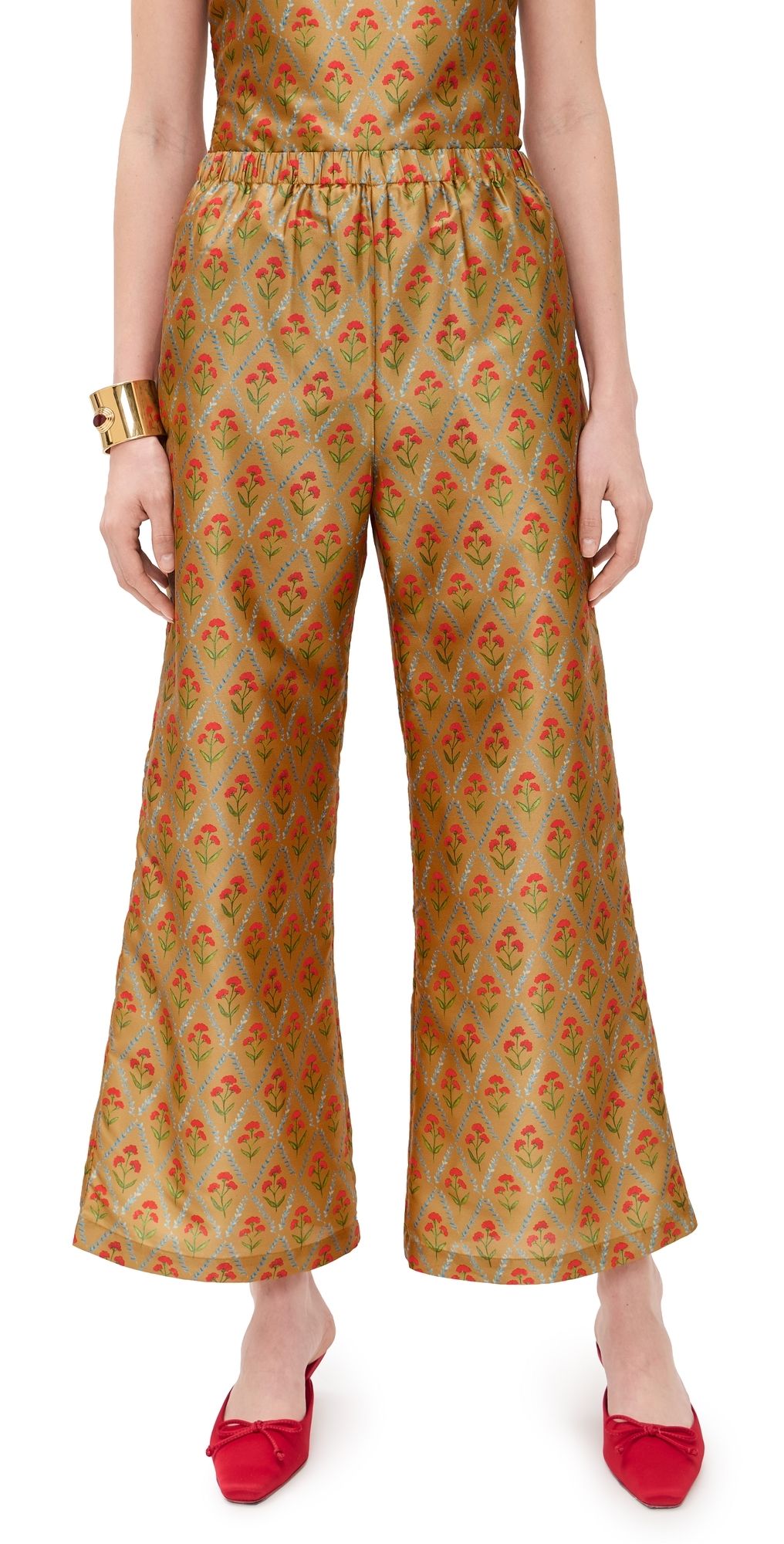 La Maregold Nicole Pants Lattice Floral Khaki M