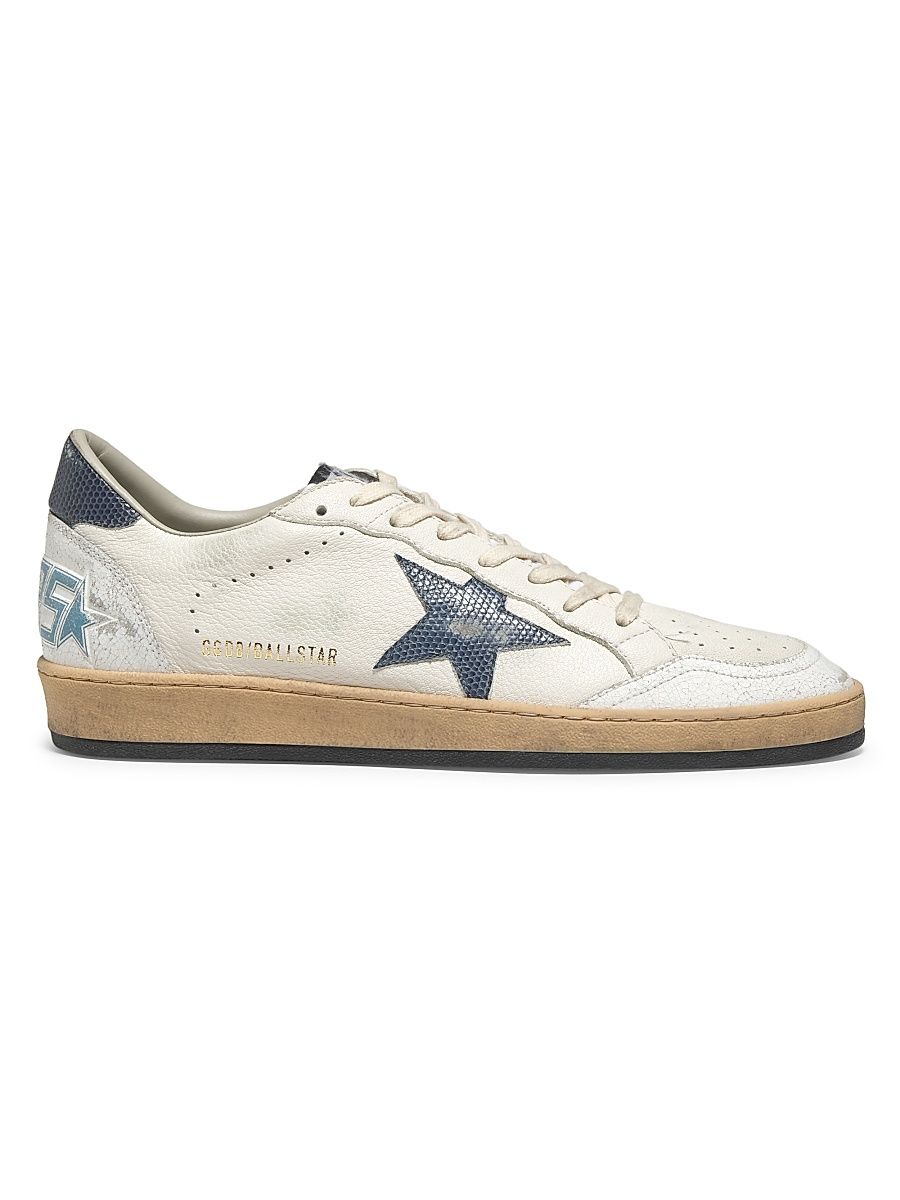 Men's Ballstar Lizard-Print Leather Sneakers - White Dusty Blue - Size 12
