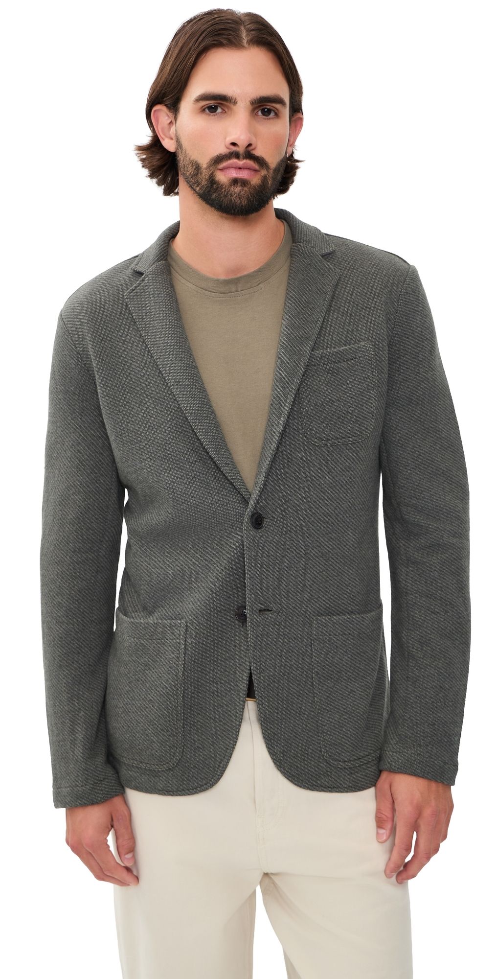 Faherty Inlet Knit Blazer Olive Charcoal Melange S