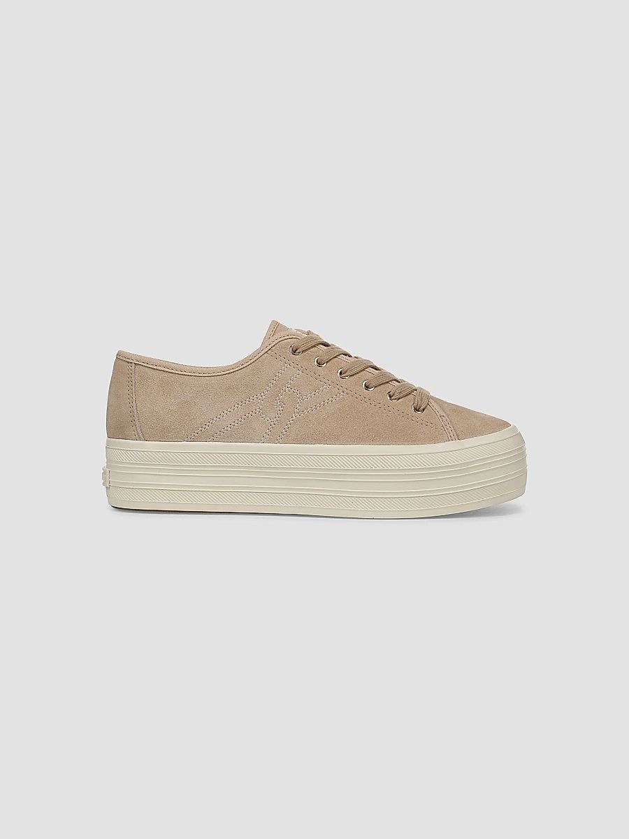 Veronica Beard Women's Truett Suede Platform Low-Top Sneakers - Sand - Size 9.5