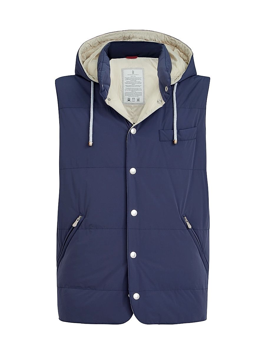 Men's Bonded Nylon Down Vest with Detachable Hood - Blue - Size XXXXL