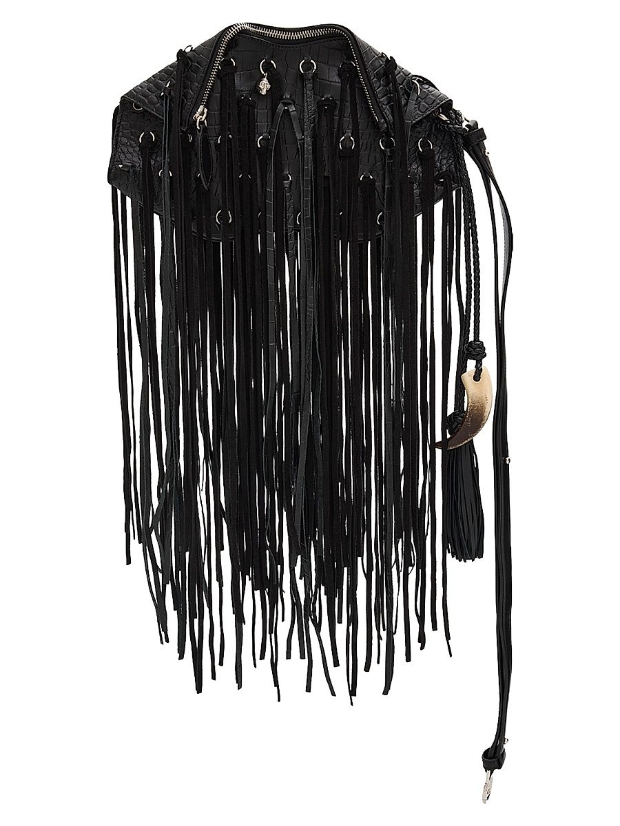Women's Manta Croc-Embossed Fringe Clutch - Black