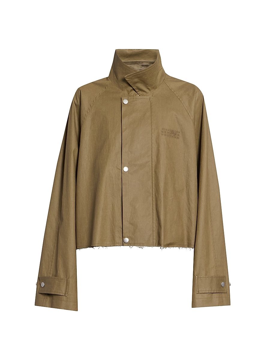 Women's Cotton-Blend Short Trench Coat - Khaki - Size 6
