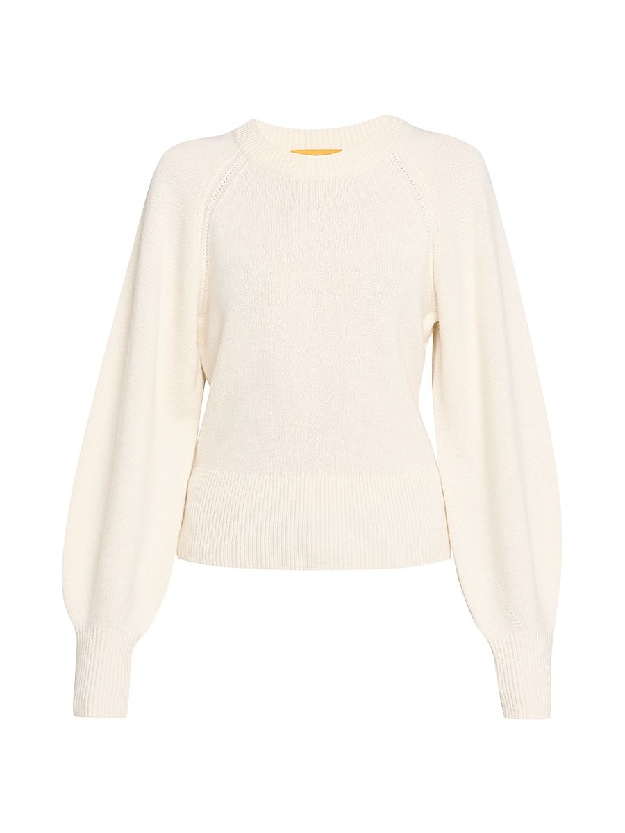 Women's Cashmere Puff-Sleeve Sweater - Cream - Size Medium