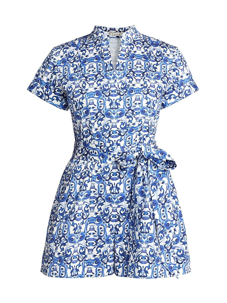 Women's Lucy Geometric Cotton-Blend Romper - Solstice - Size 14