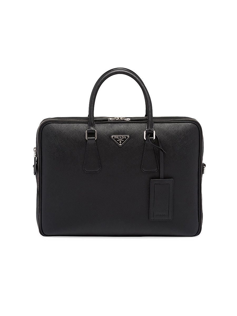 Men's Saffiano Leather Briefcase - Black