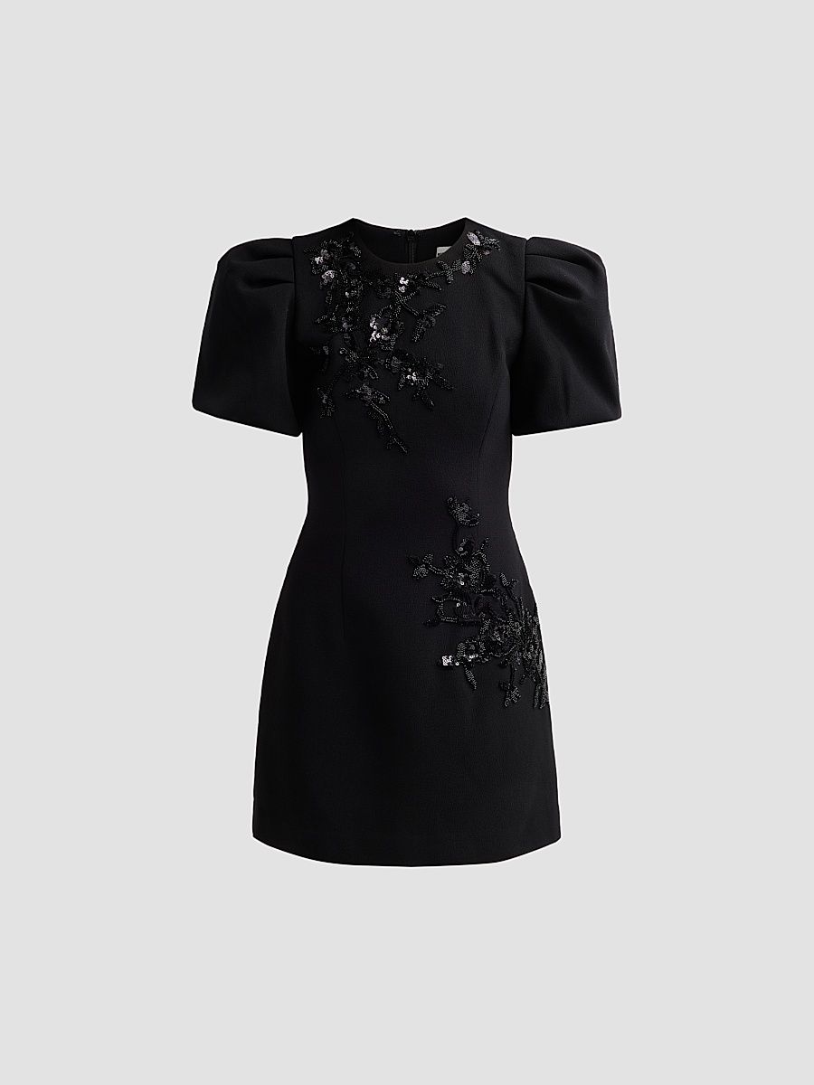 Women's Livia Puff-Sleeve Mini Dress - Black - Size 14