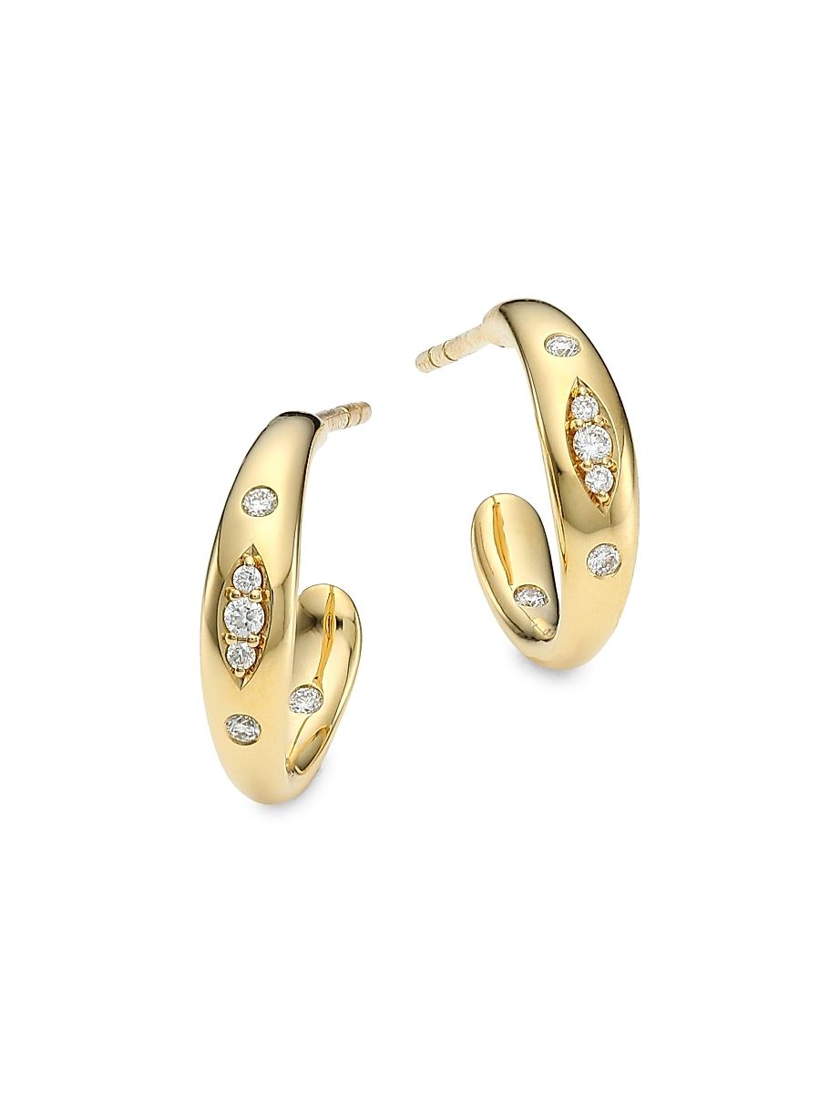 Women's Gypsy 18K Yellow Gold & Pavé Diamond Small Hoop Earrings - Yellow Gold