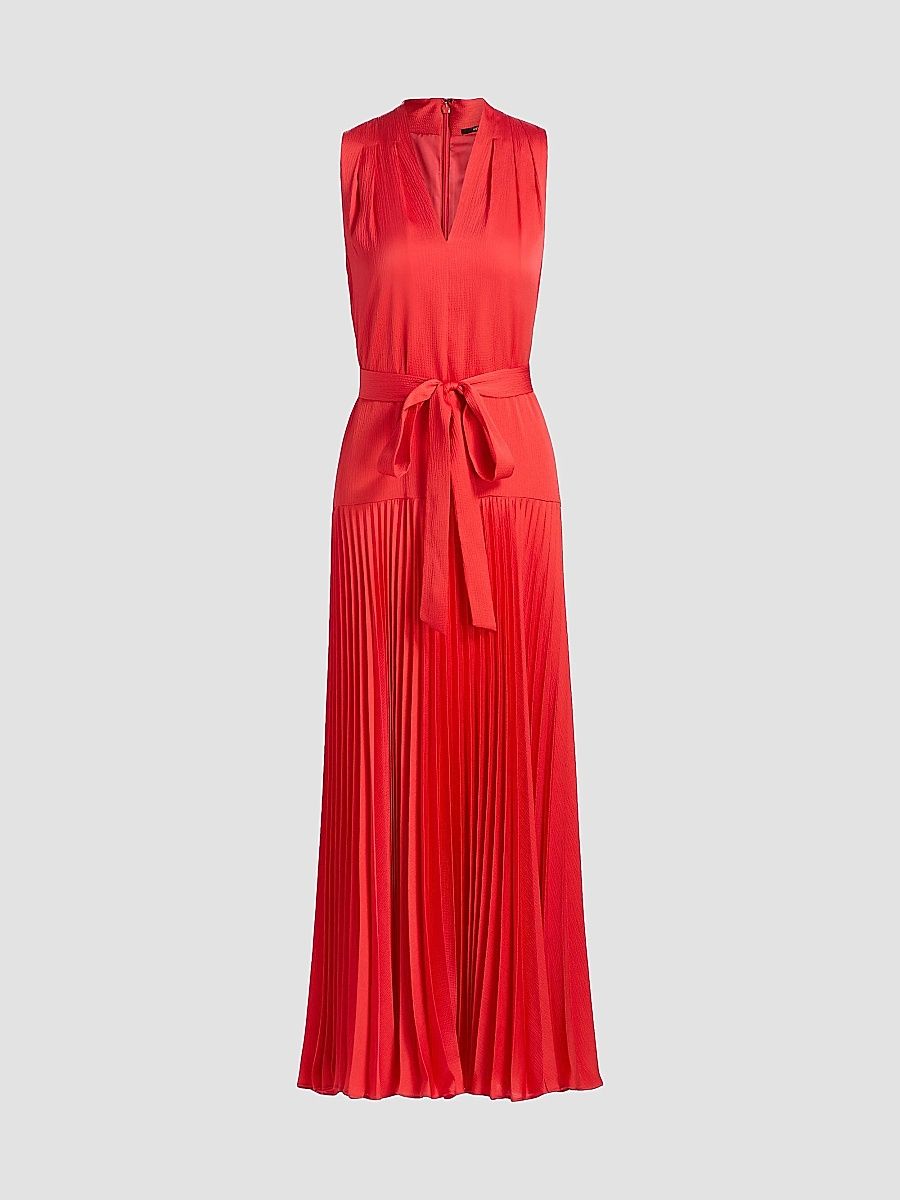 Kobi Halperin Women's Viva Hammered Satin Sleeveless Maxi Dress - Bright Coral - Size XL