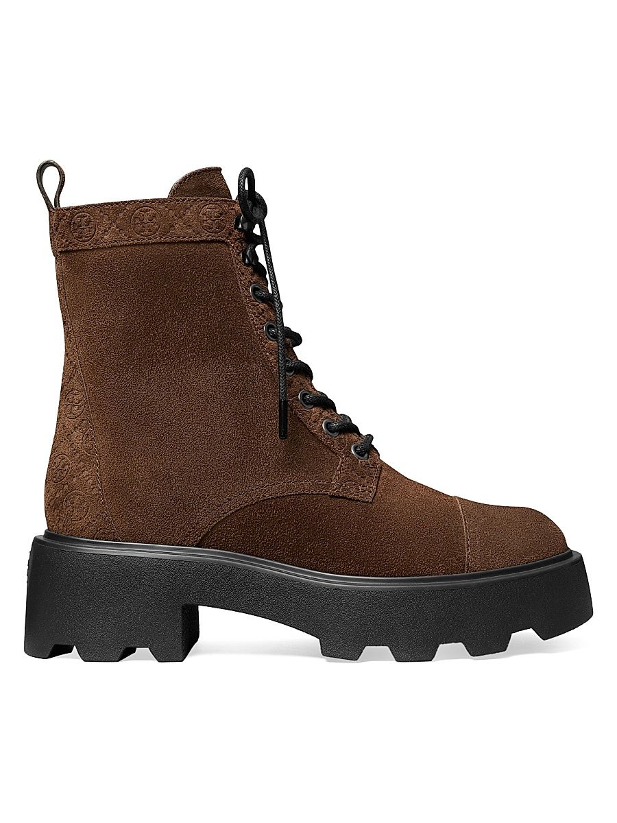 Women's T Monogram 65MM Suede Lug-Sole Ankle Boots - Cocoa - Size 9