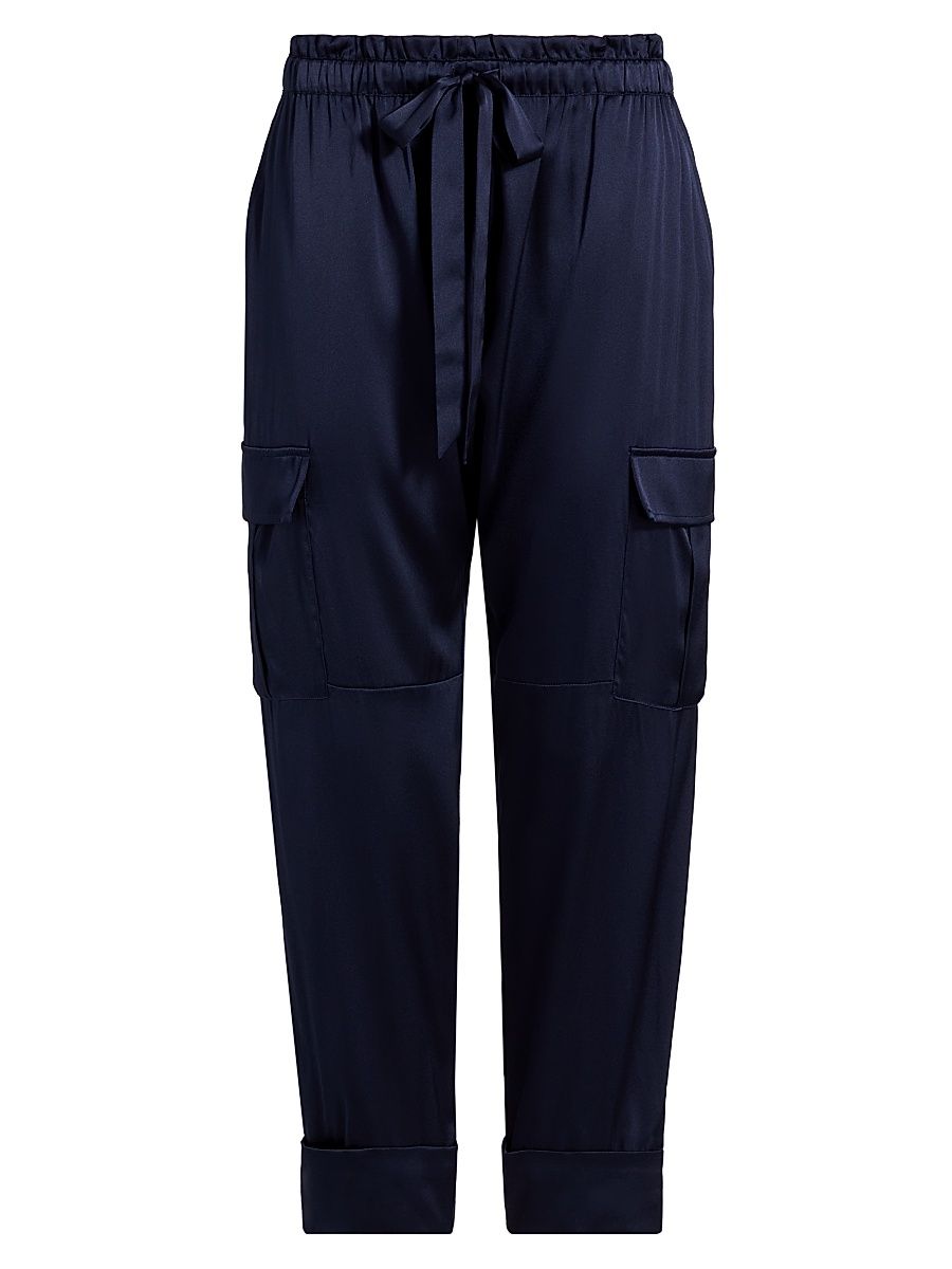 Women's Carmen Silk Charmeuse Cargo Pants - Navy - Size Large