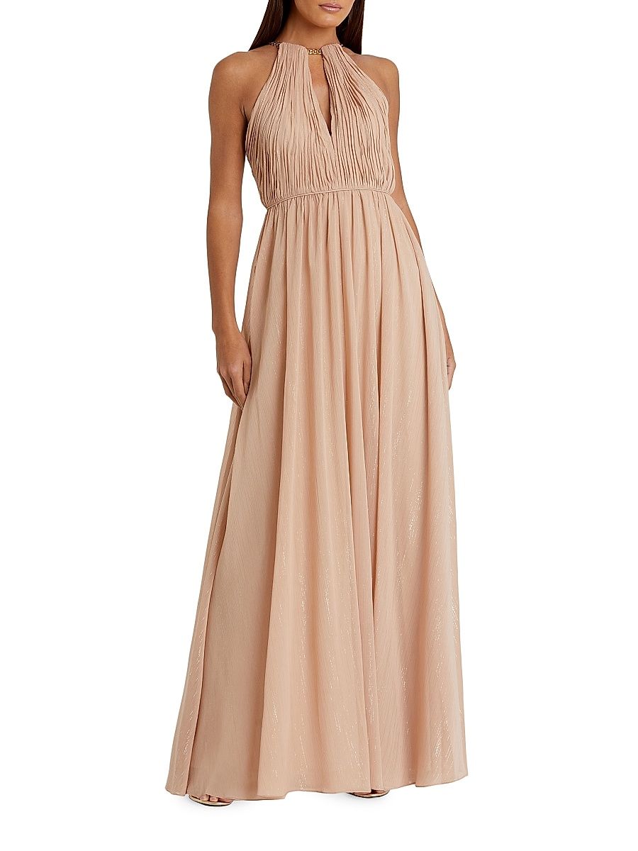Women's Ieena Keyhole Chain Halter Gown - Beige - Size 16
