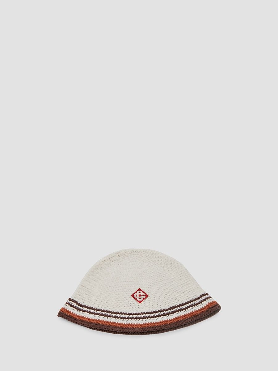 Men's Striped Crochet Hat - White - Size Medium