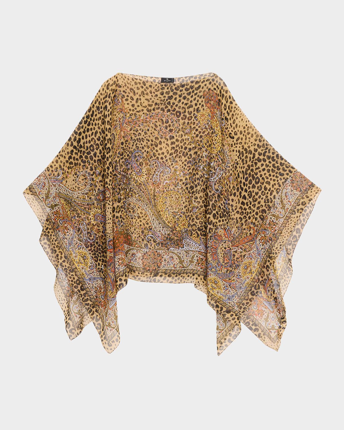 Leopard-Print Silk Chiffon Poncho