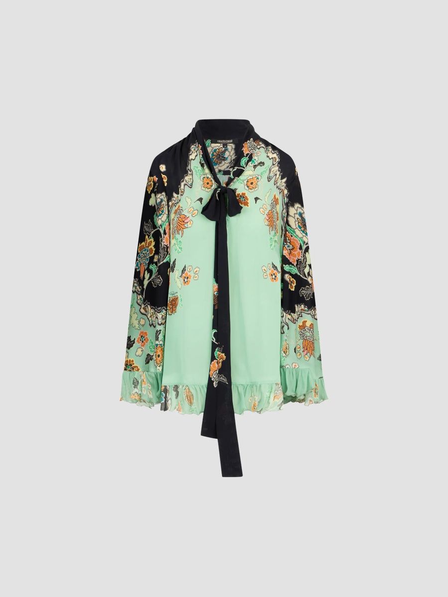 Roberto Cavalli Women's Ruffle-Trimmed Printed Mini Dress - Green Black - Size 4