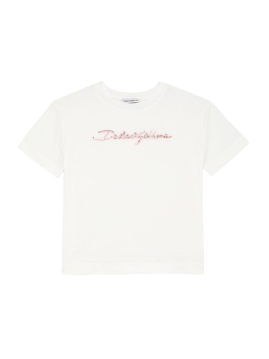 Little Girl's & Girl's Logo Sequined Crewneck T-Shirt - Bianco - Size 14