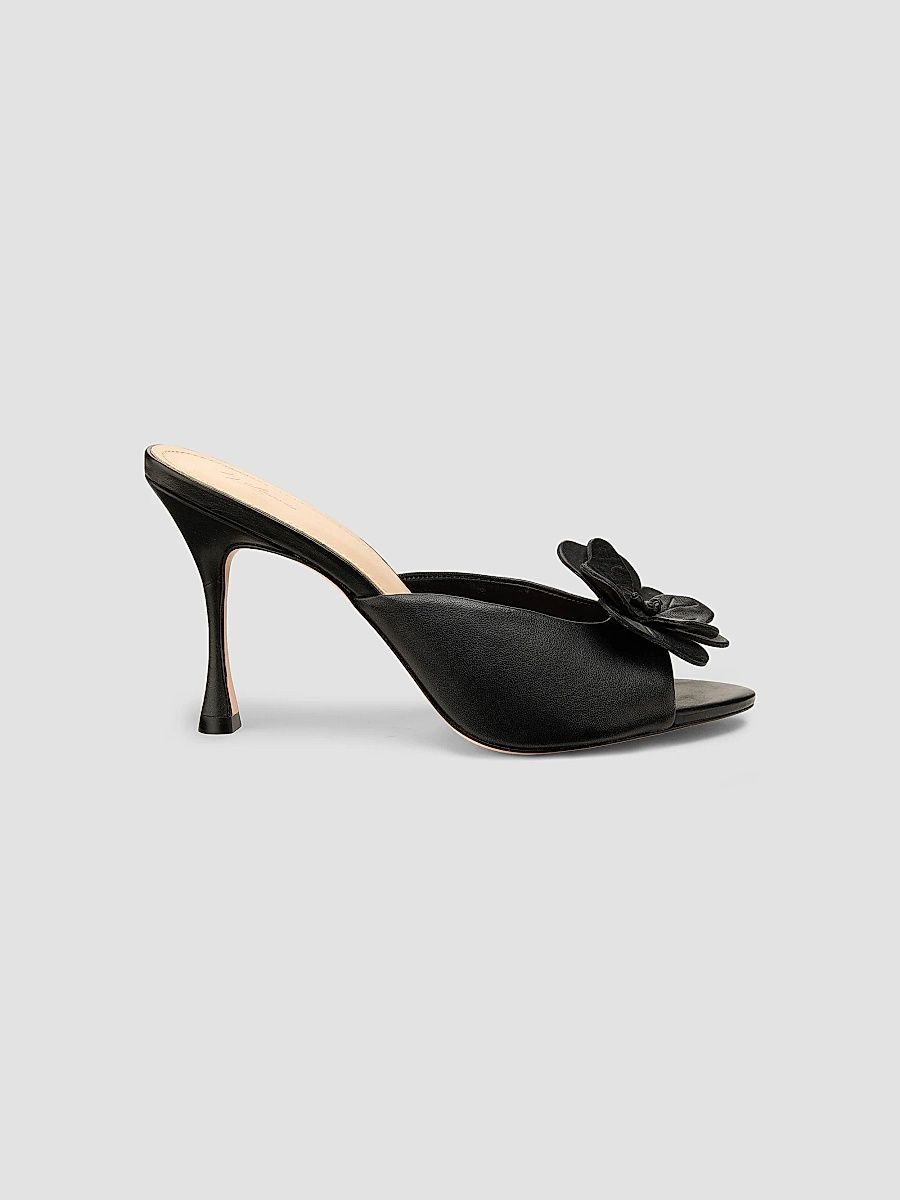 Women's 90MM Floral Appliqué Leather Mules - Black - Size 12
