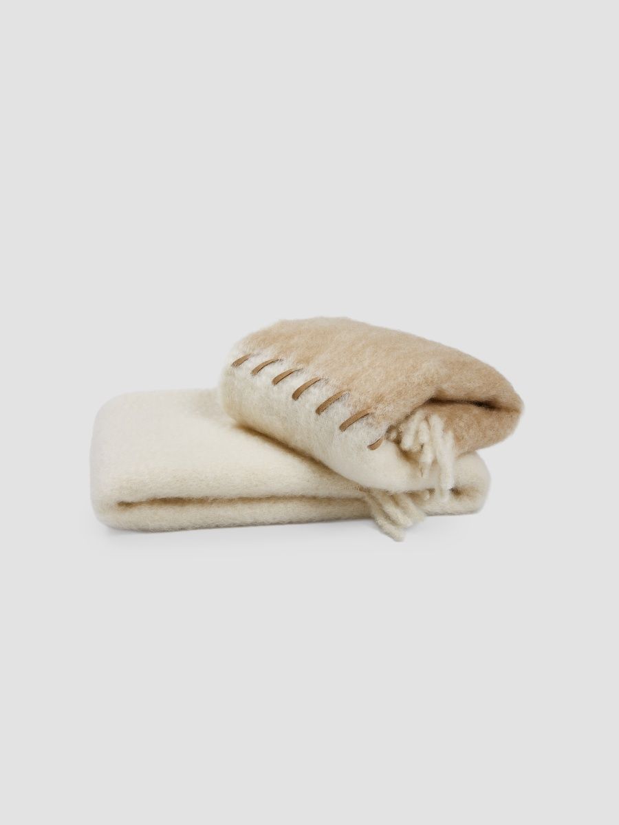Mantas Ezcaray Stitching Mohair-Blend Throw Blanket - Ivory Light Sand