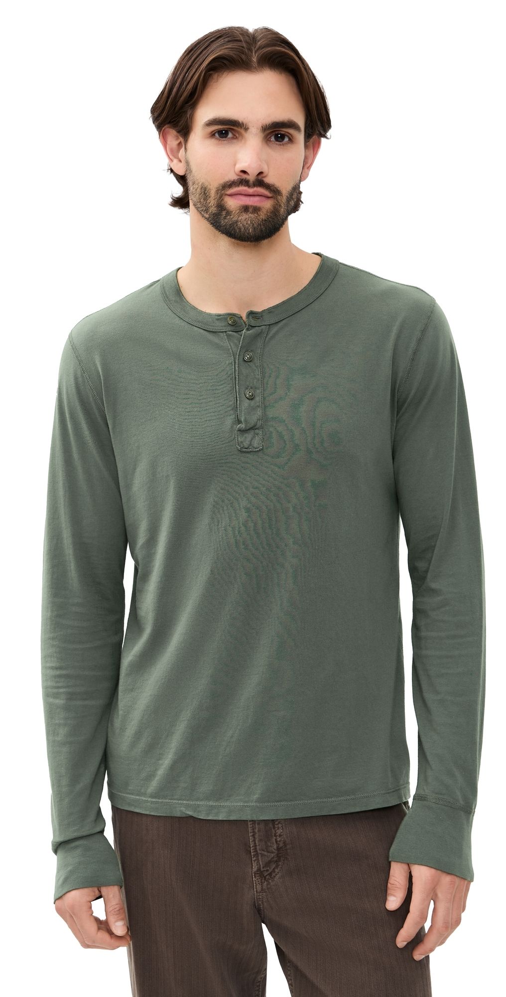 Save Khaki Long Sleeve Supima Jersey Henley Basil XS
