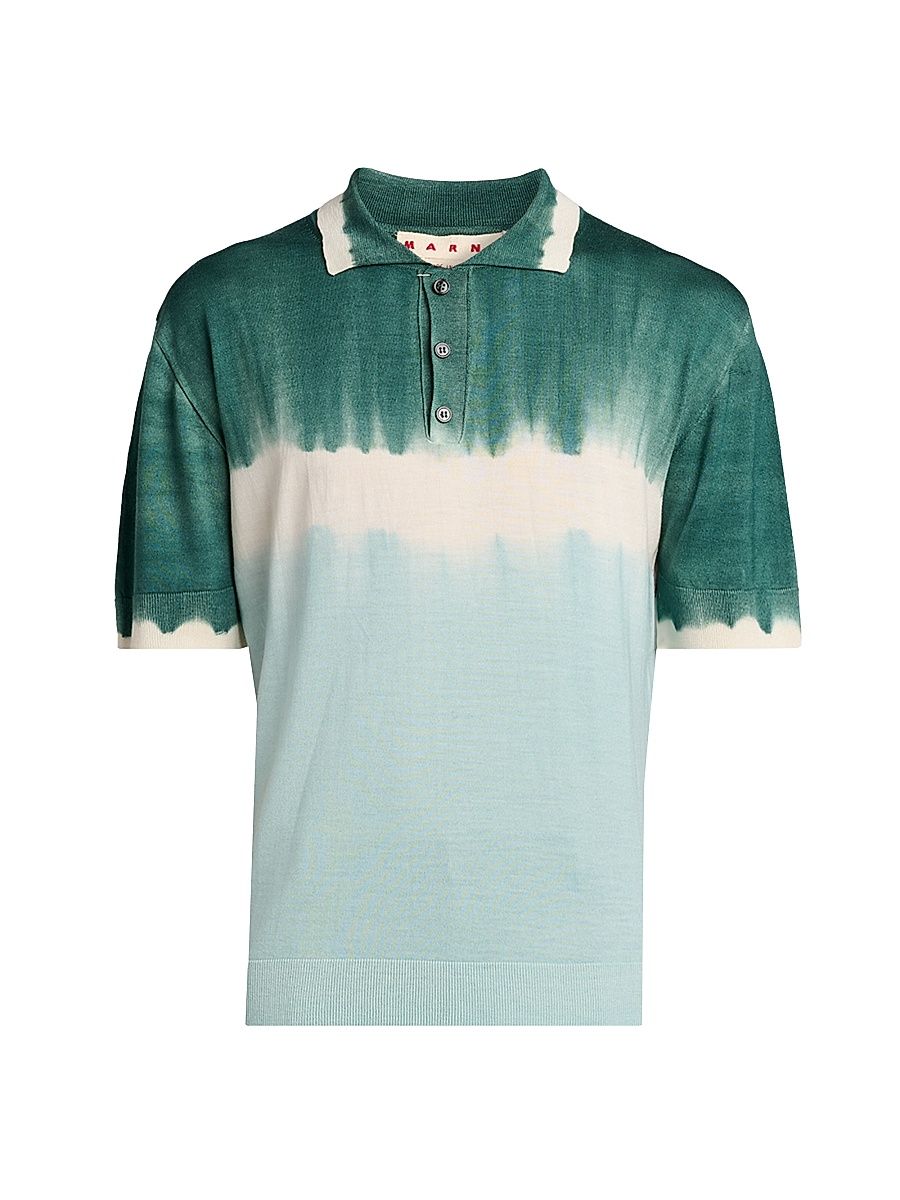 Men's Dip-Dyed Wool-Silk Polo Shirt - Water Blue - Size 40