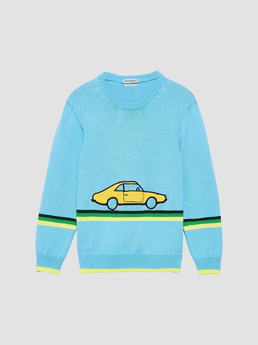 JW Anderson Women's Car Knit Cotton Jumper - Sky Blue - Size XL