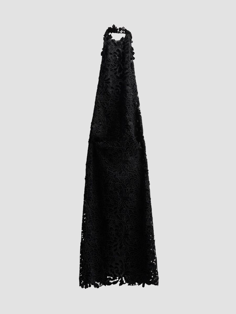 Oscar de la Renta Women's Chrysanthemum Velvet Halter Gown - Black - Size 10