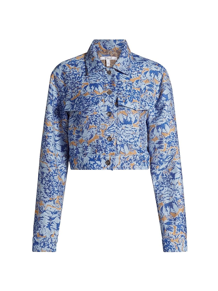 Women's Marc Abstract Crop Button-Up Jacket - Ciel Multi - Size 18