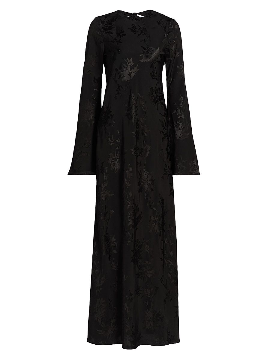 Women's Aura Jacquard Back-Tie Maxi Dress - Black - Size Medium