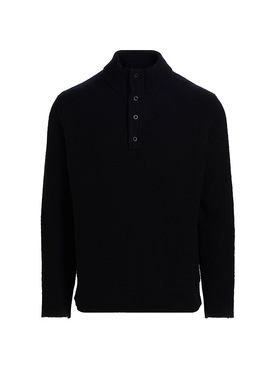 Men's Kotoni Wool-Blend Snap Collar Sweater - Black - Size XXL