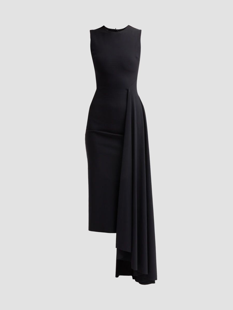 Chiara Boni La Petite Robe Women's Elham Asymmetric Sash Midi Dress - Black - Size 8