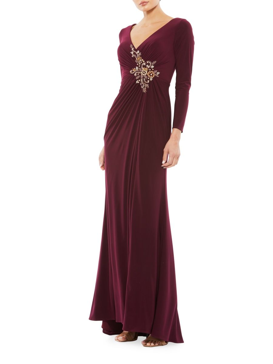Mac Duggal Women's Appliqué Long-Sleeve Gown - Berry - Size 16