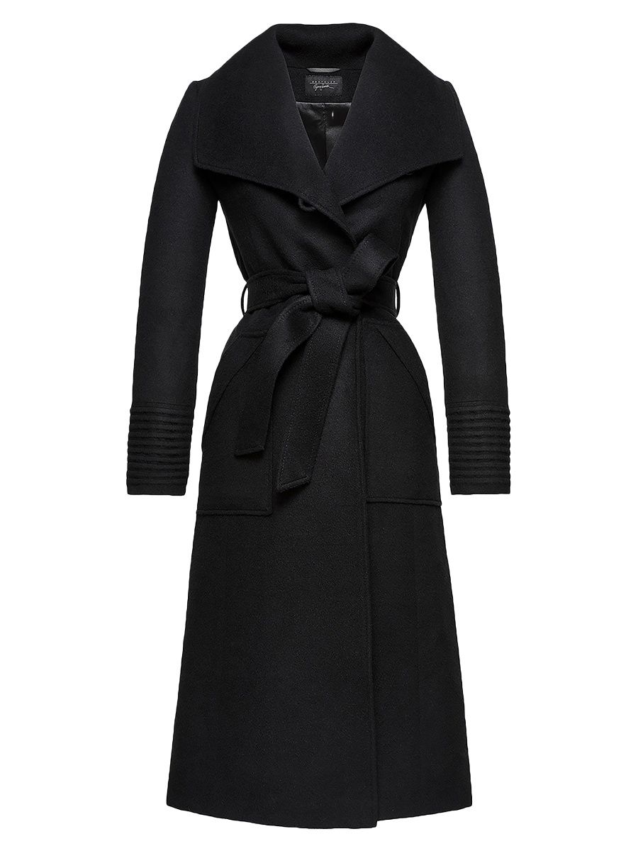 Sentaler Women's Long Wide-Collar Alpaca Wrap Coat - Black - Size XS
