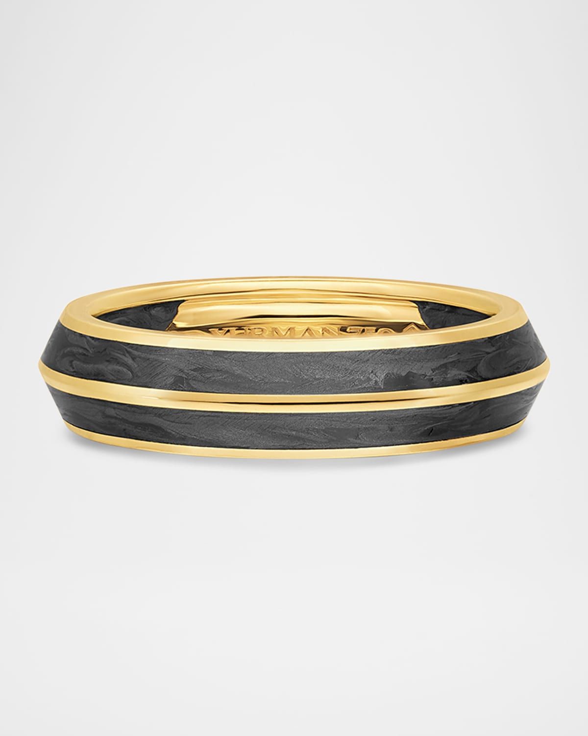 Men & apos;s Knife Edge Band Ring in 18K Yellow Gold with Forged Carbon, 6mm