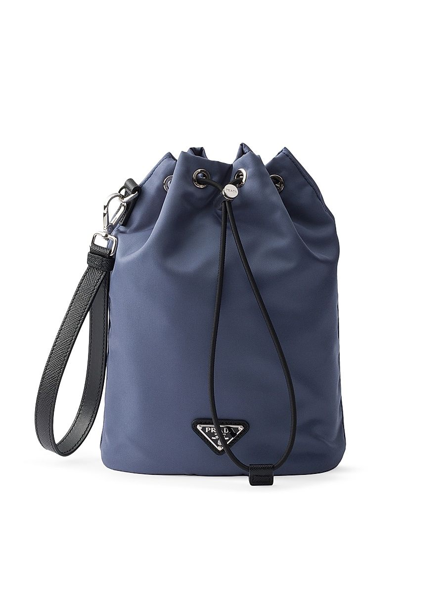 Men's Re-Nylon and Saffiano Leather Pouch - Blue