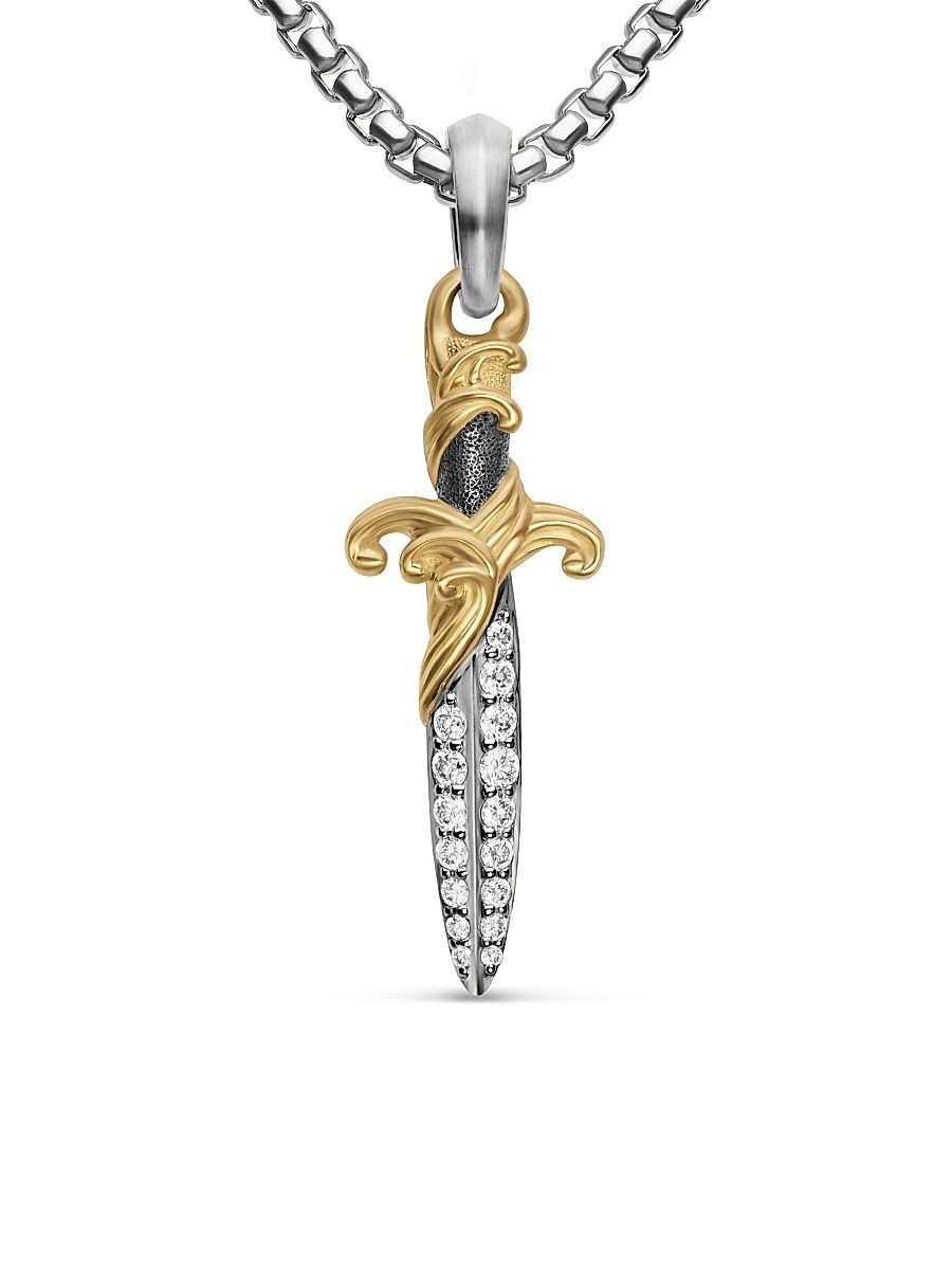 Men's Waves Dagger Amulet in Sterling Silver - Diamond