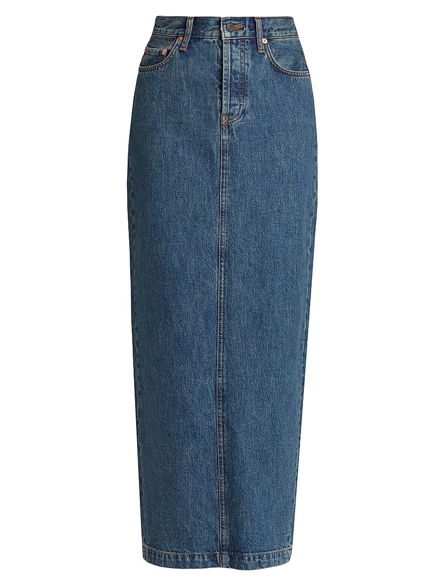 Women's Cotton Denim Midi-Skirt - Indigo - Size 25