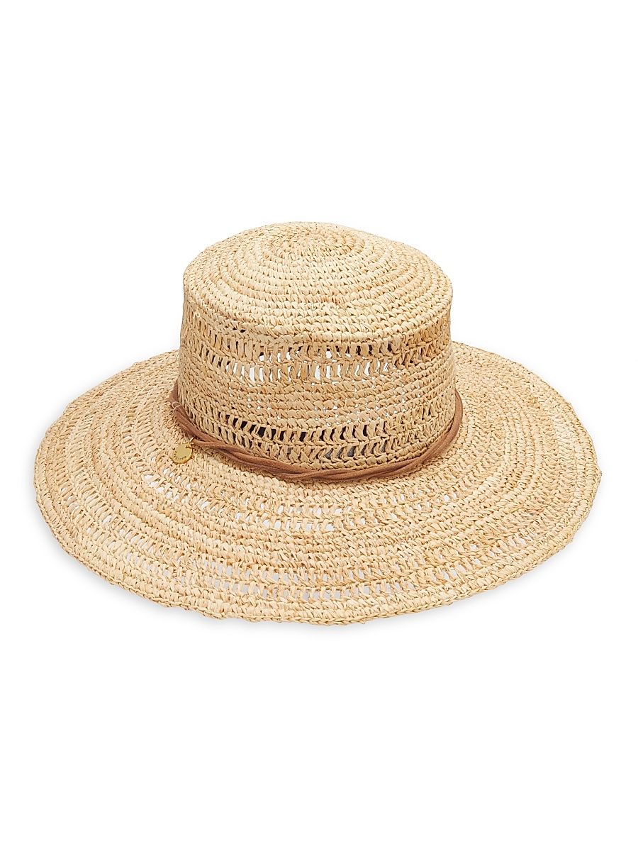 Women's Crocheted Raffia Boater Hat - Natural - Size Large