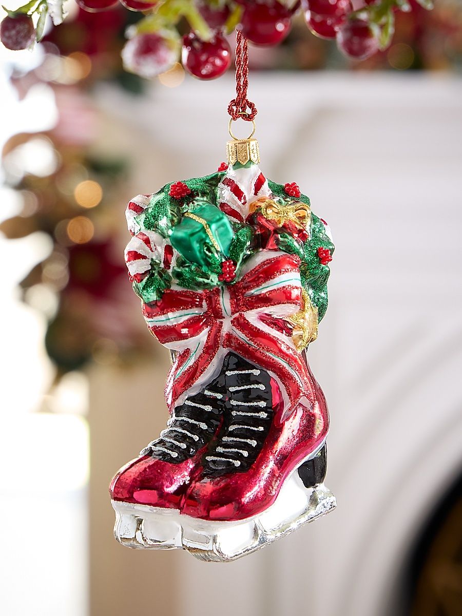 Ribbon Skates Glass Ornament