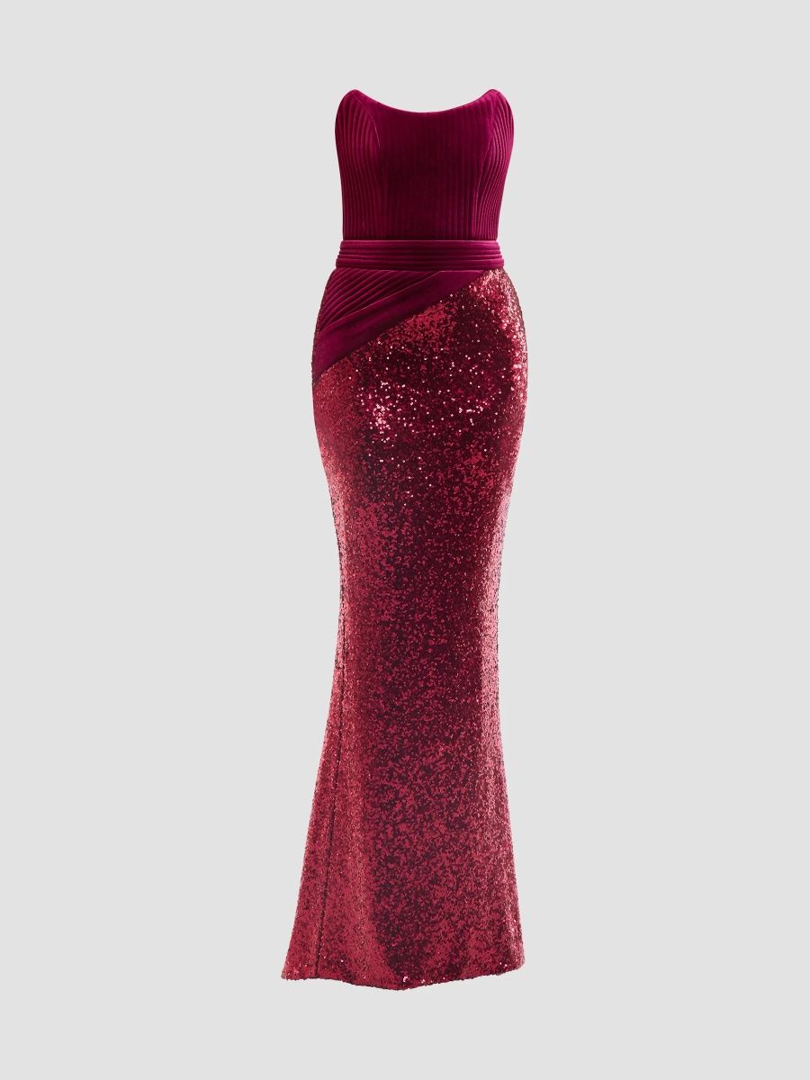 Zhivago Women's Reine de Reinettes Sequined Velvet Strapless Gown - Ruby - Size 0