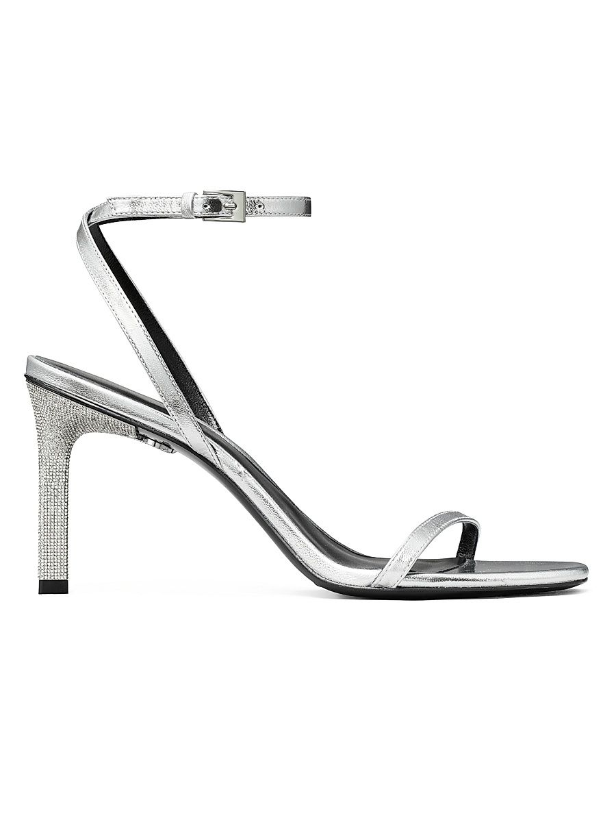 Women's Pave 90MM Metallic Leather Sandals - Silver - Size 7