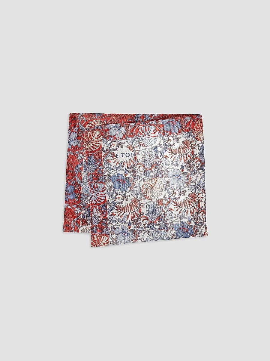 Men's Tropical Print Silk Pocket Square - Red