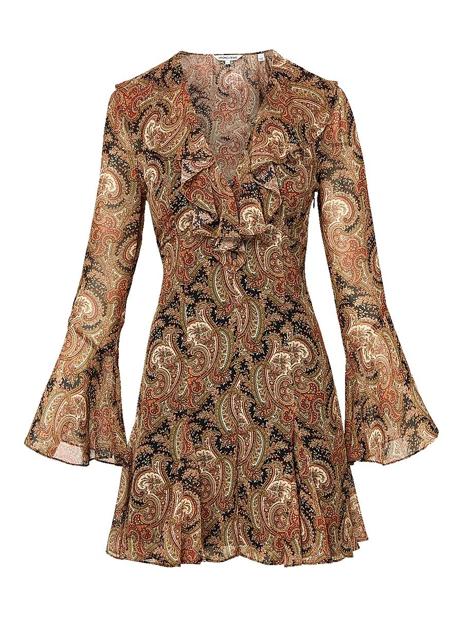 Women's Adrienne Paisley Ruffle Silk Minidress - Navy Multi - Size 2