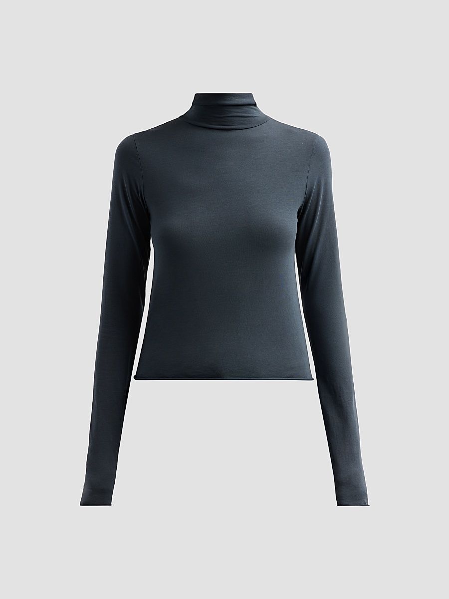 SLVRLAKE Women's Stretch Cotton Turtleneck - Washed Black - Size Large