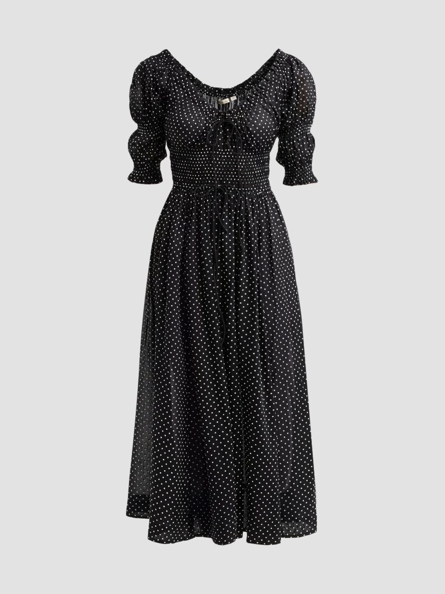 DÔEN Women's Ischia Polka Dot Cotton Smocked Maxi Dress - Noir Dot - Size XXS