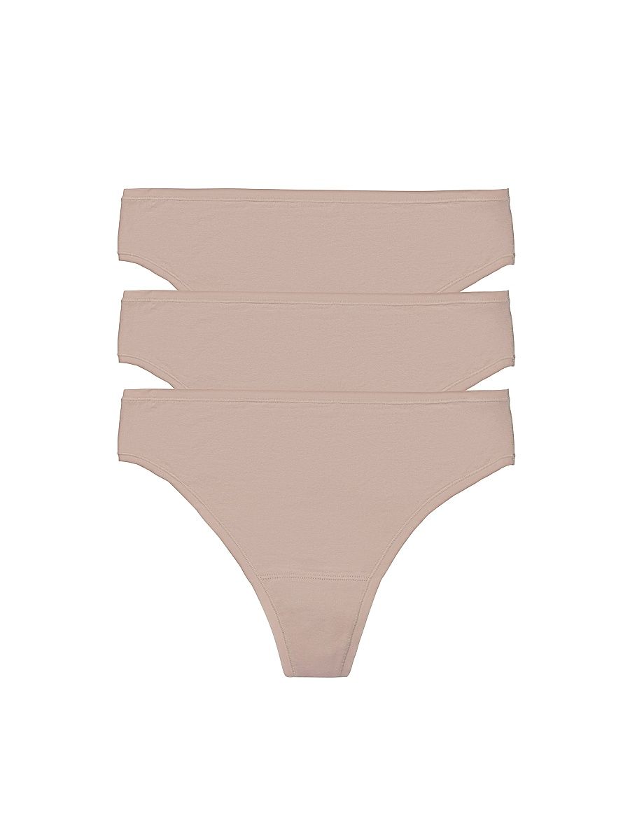 Women's Bliss Bare Cotton Thong 3-Pack - Cafe - Size XS