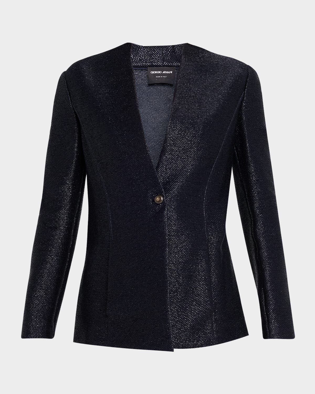 Metallic Raffia Single-Breasted Jacket