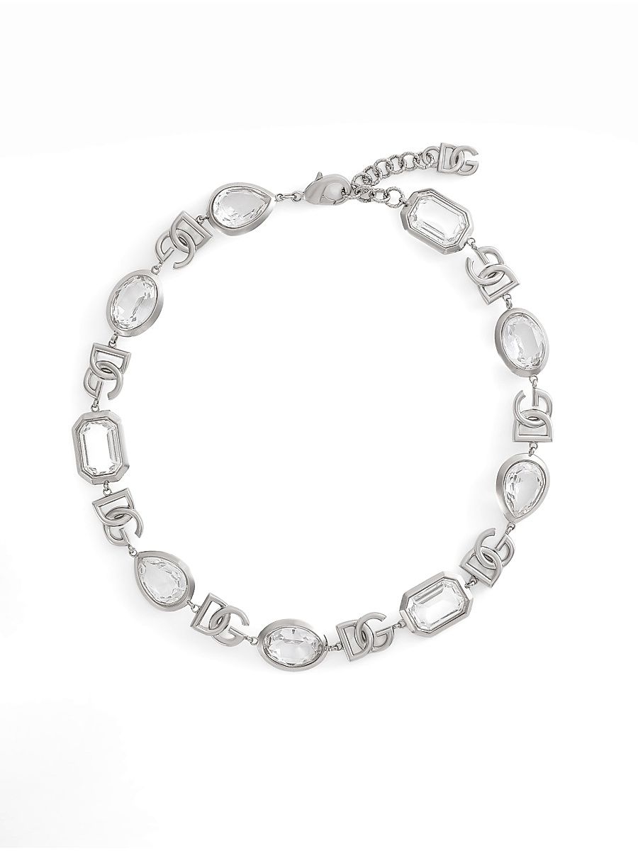 Women's Silvertone & Crystal Logo Necklace - Silver